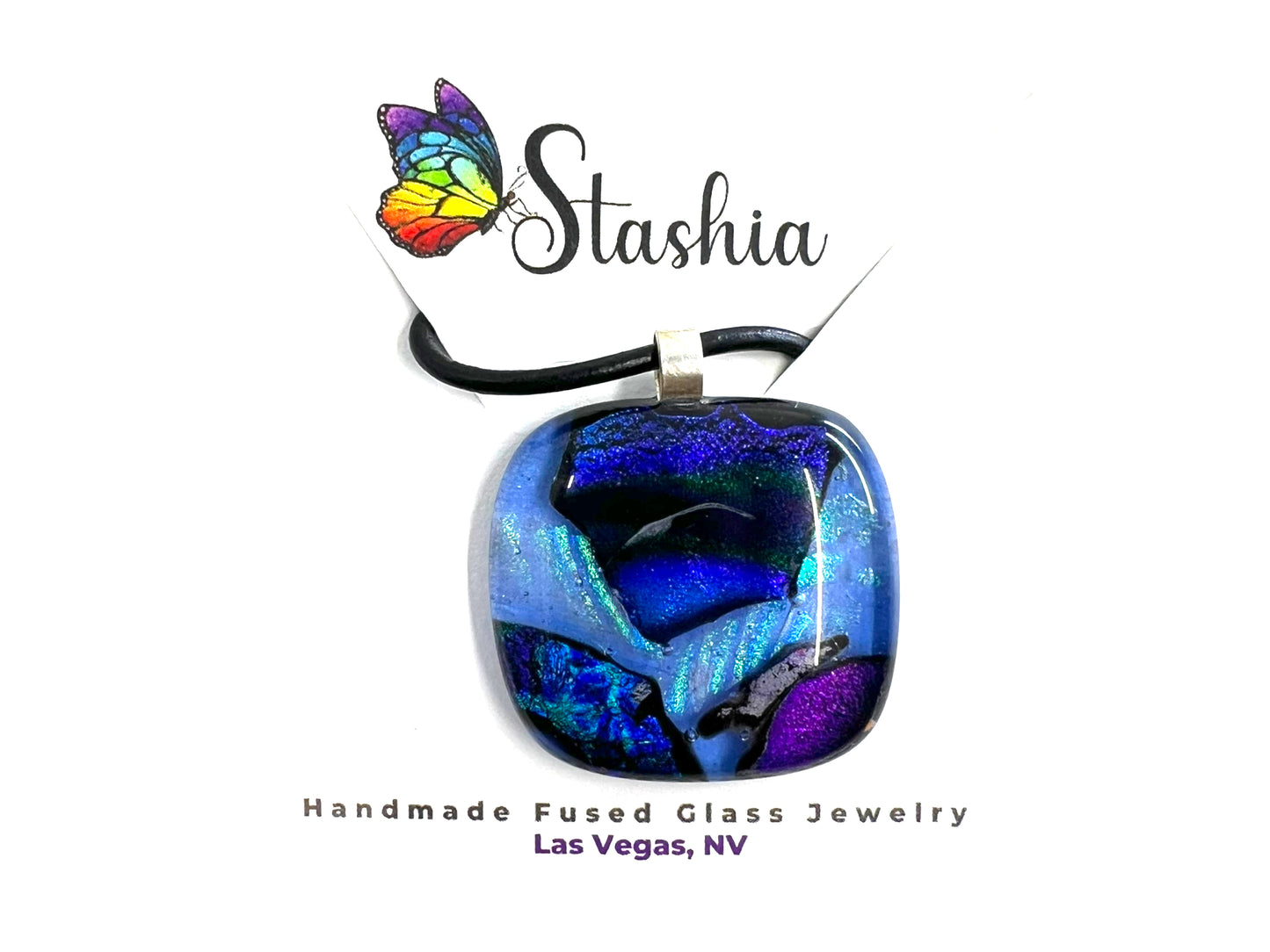 Medium Fused Dichroic Glass Pendant Purples Violet Blue Multicolor MP-104