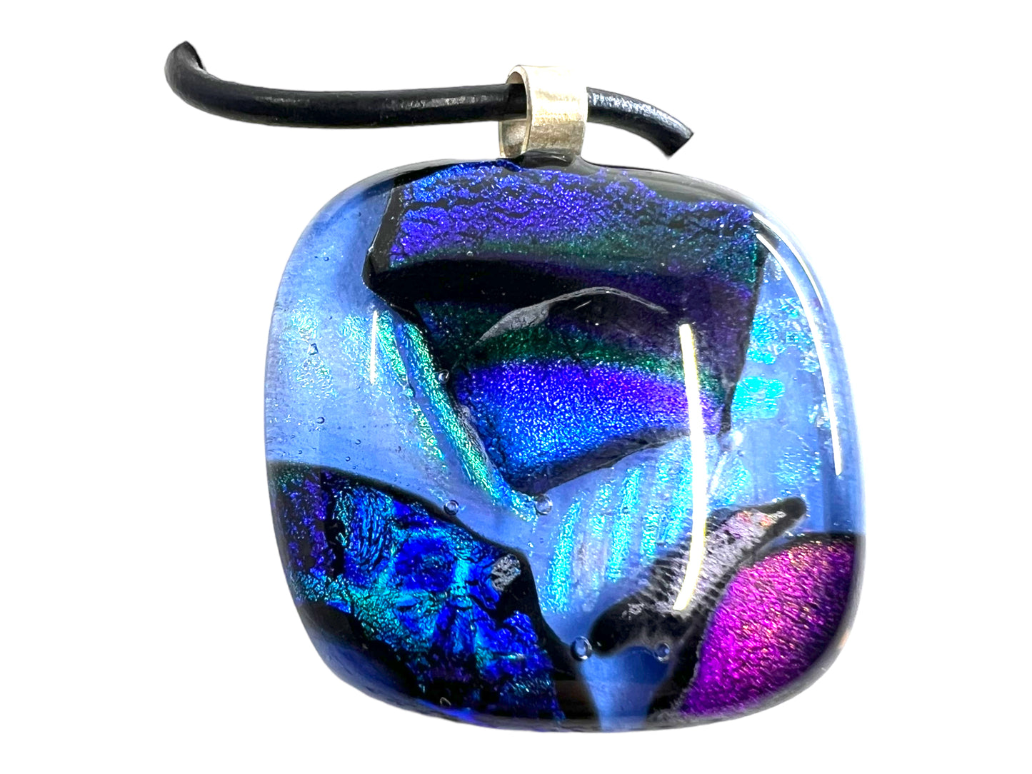 Medium Fused Dichroic Glass Pendant Purples Violet Blue Multicolor MP-104