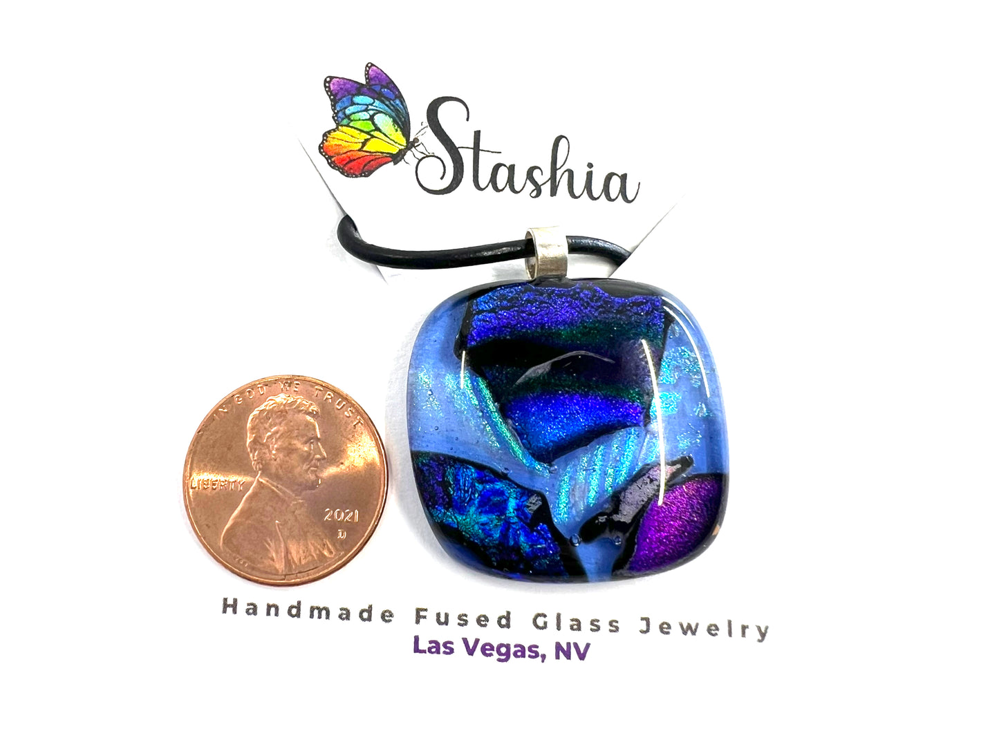 Medium Fused Dichroic Glass Pendant Purples Violet Blue Multicolor MP-104