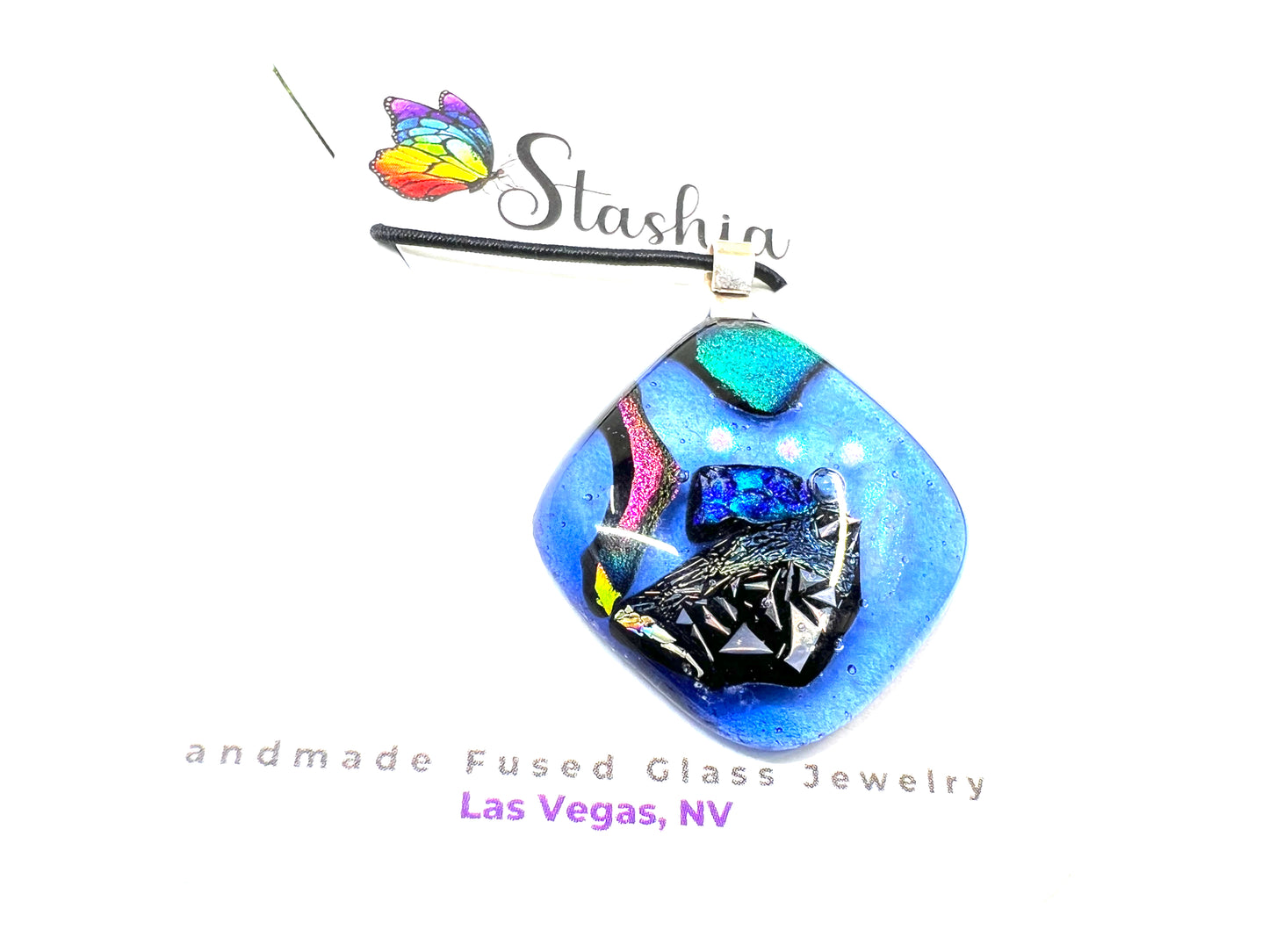 Medium Fused Dichroic Glass Pendant Blue Green Pink Multicolor MP-116