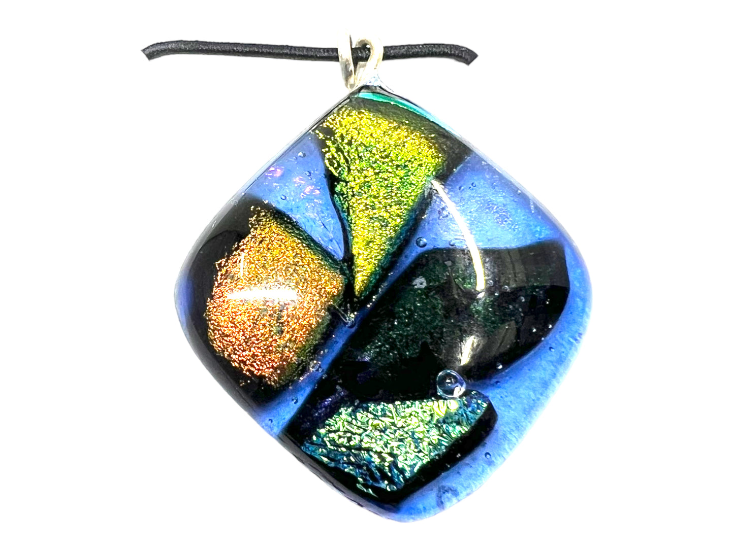 Medium Fused Dichroic Glass Pendant Blue Gold Orange Multicolor MP-117