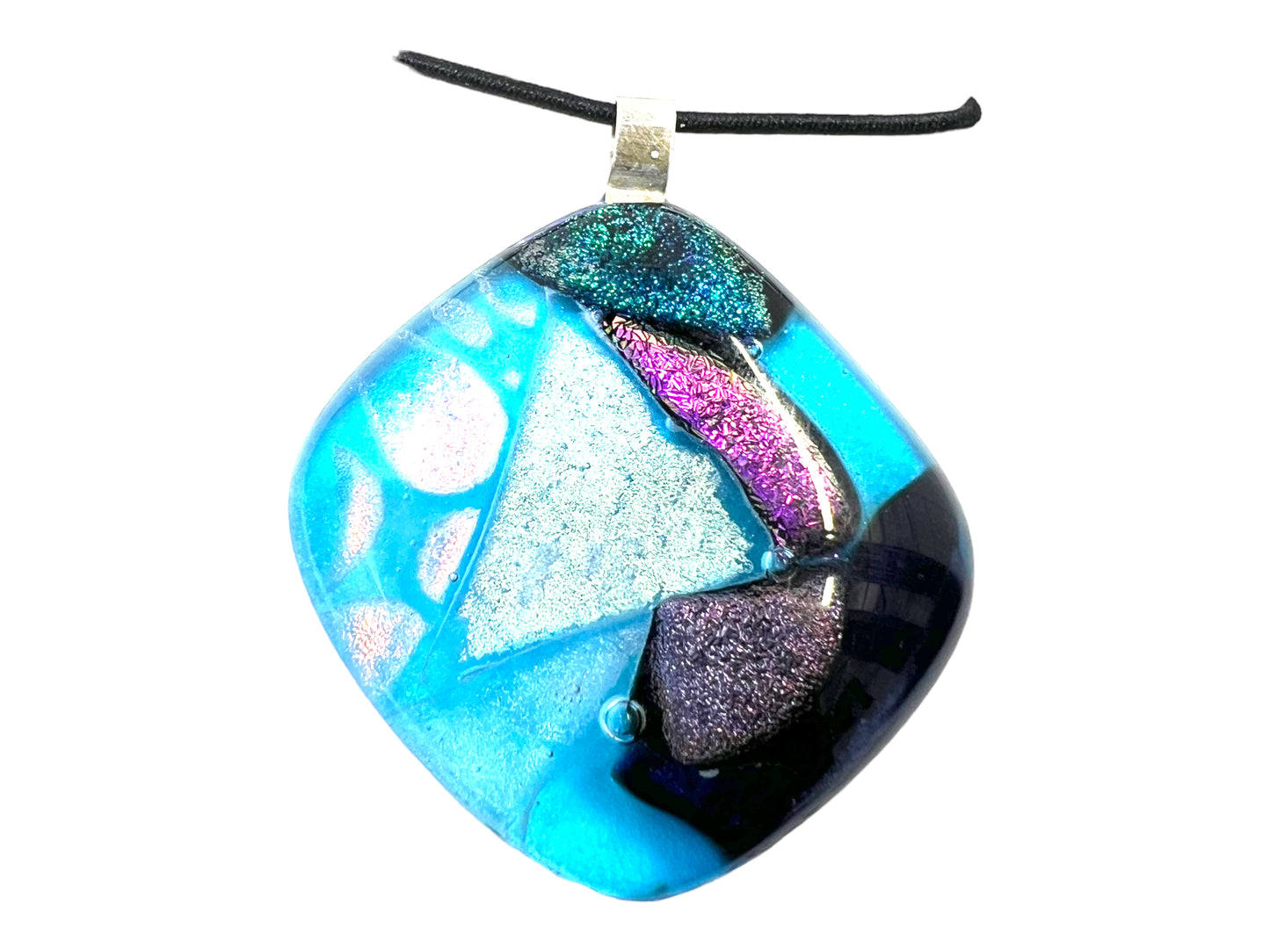 Medium Fused Dichroic Glass Pendant Aqua Silver Pink Multicolor MP-118