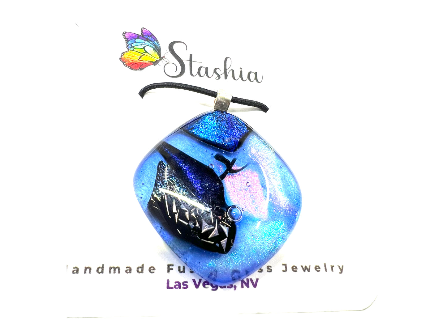 Medium Fused Dichroic Glass Pendant Periwinkle Blue Pink Purple Multicolor MP-120