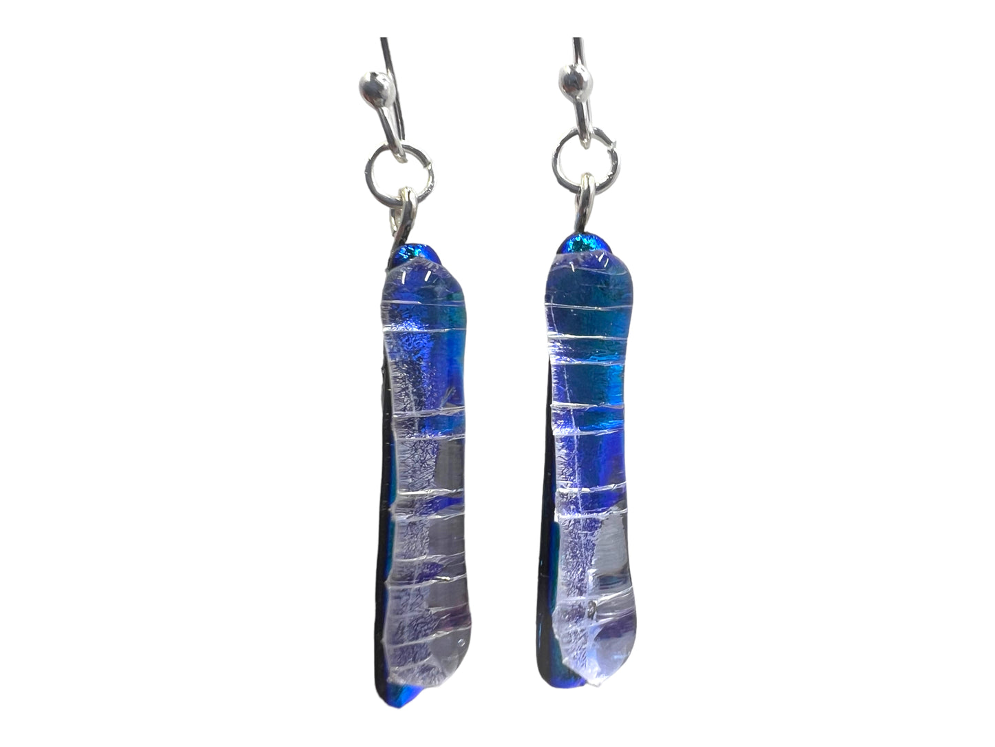 Dichroic Glass Earrings Blue and clear E-106D