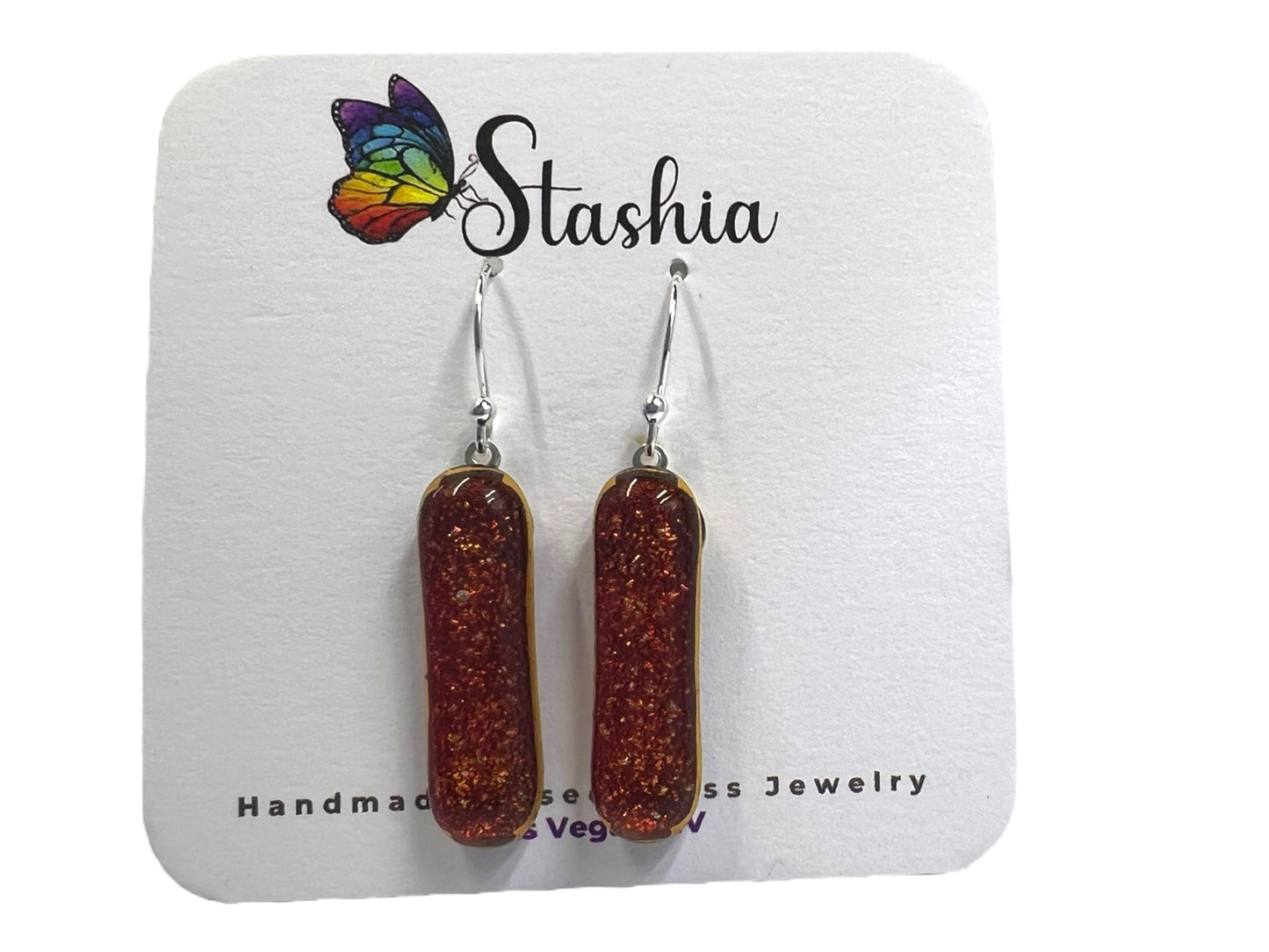 Dichroic Glass Dangle Earrings Orange/Red E-109D