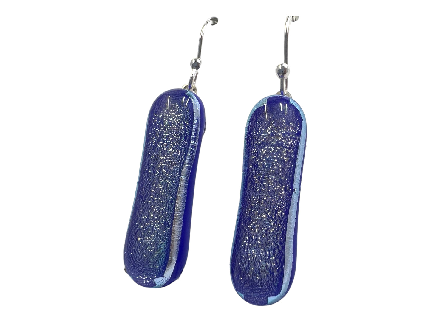 Dichroic Glass Dangle Earrings Blue Silver/Purple E-111D