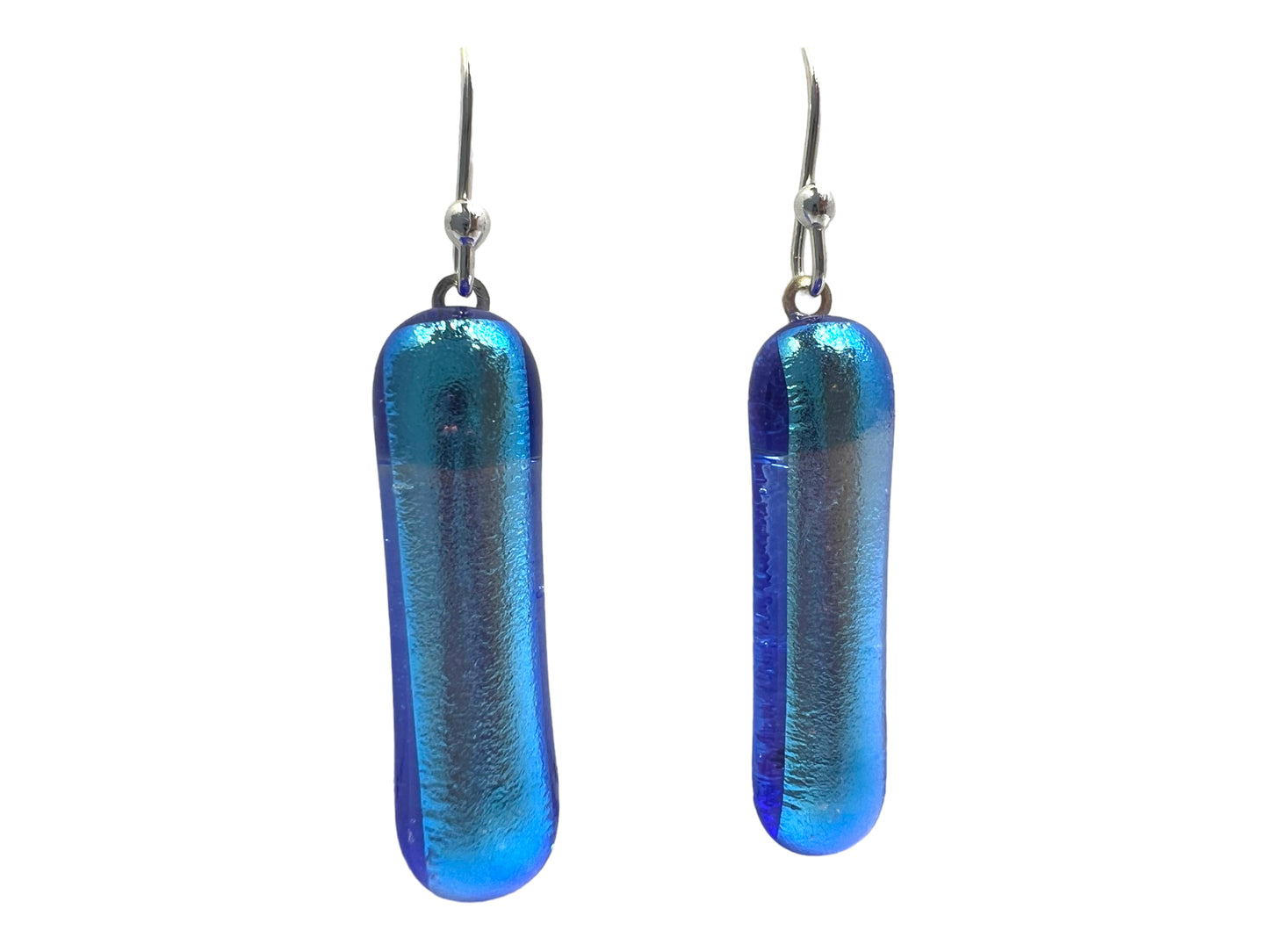 Dichroic Glass Dangle Earrings Blue Clear Sparkle E-115D