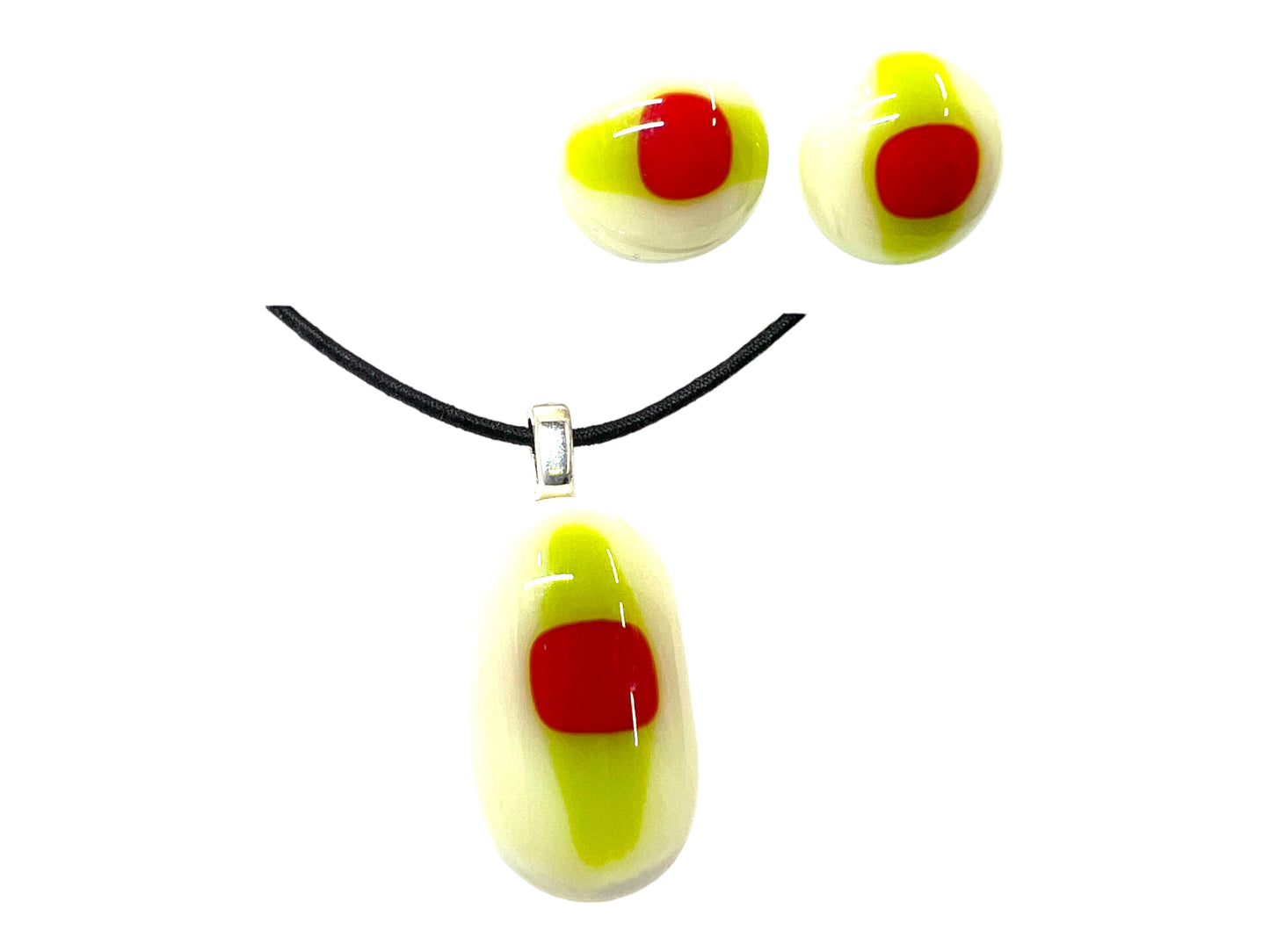 Red and Green Fused Glass Earrings and Pendant Set-SET-100
