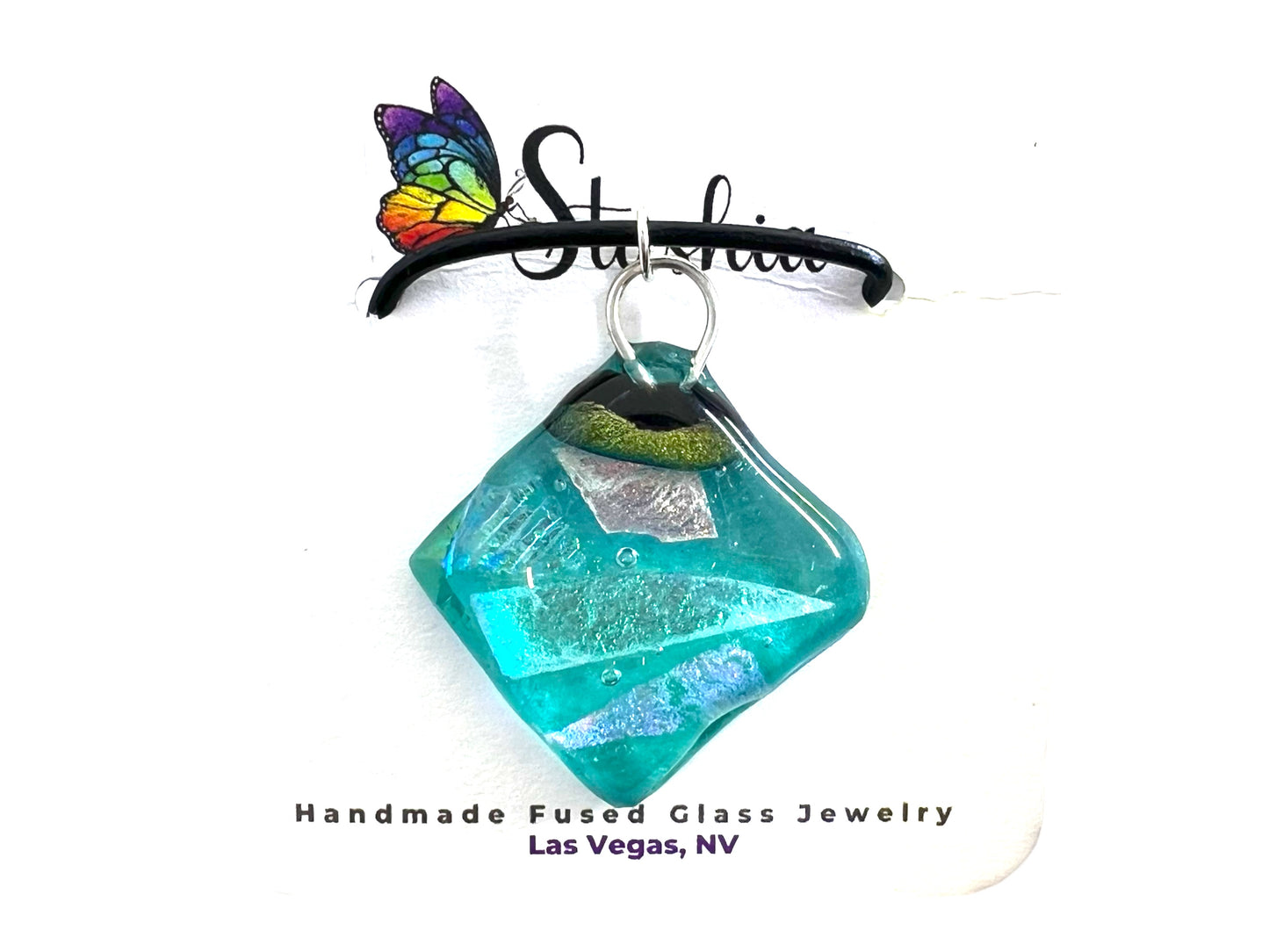 Medium Fused Dichroic Glass Pendant-Teal Multicolor MP-100