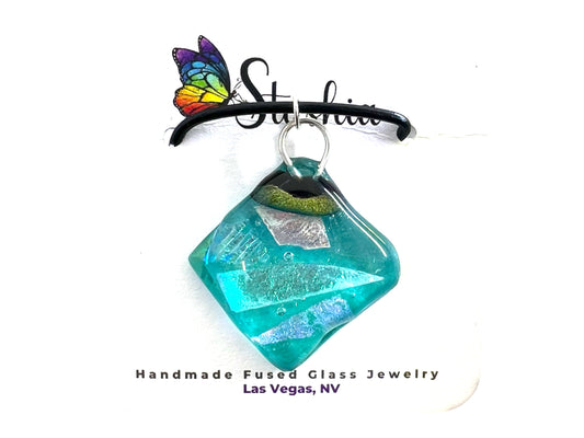 Medium Fused Dichroic Glass Pendant-Teal Multicolor MP-100