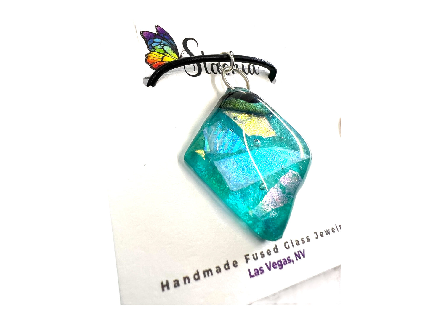 Medium Fused Dichroic Glass Pendant-Teal Multicolor MP-100