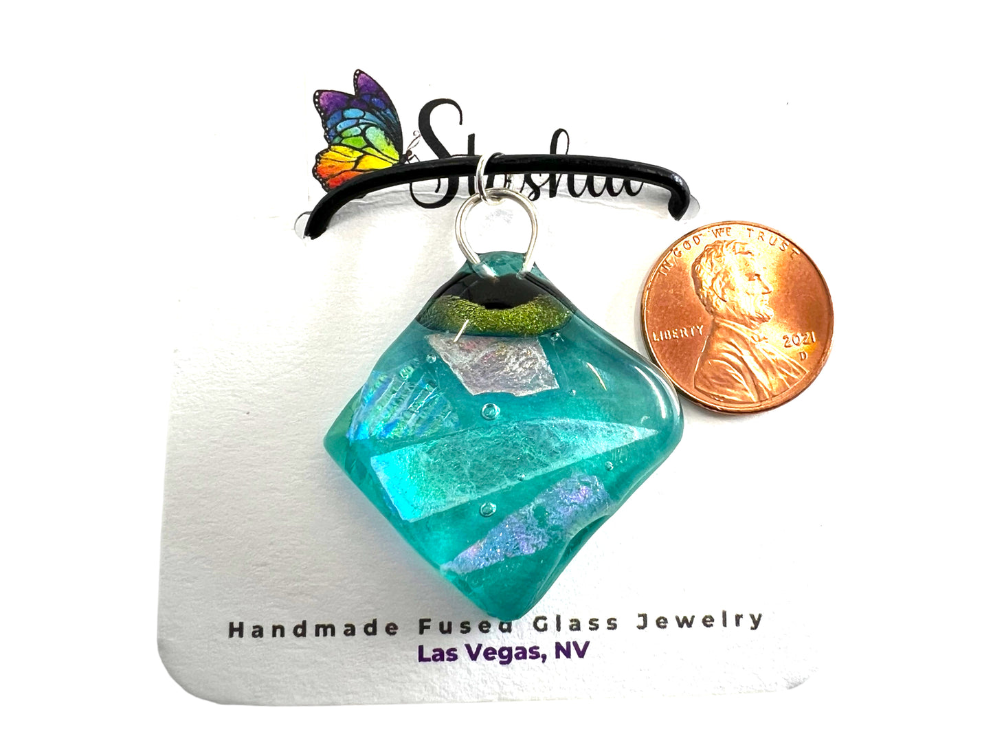 Medium Fused Dichroic Glass Pendant-Teal Multicolor MP-100