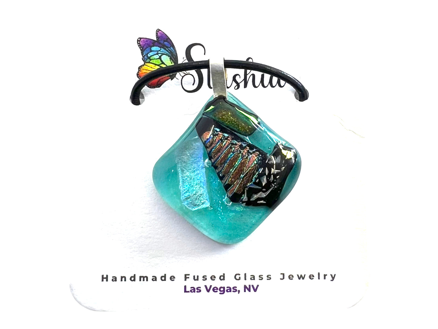 Medium Fused Dichroic Glass Pendant-Teal Multicolor MP-101