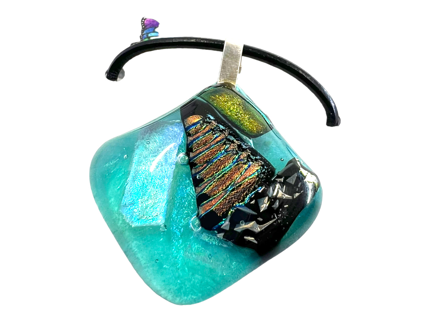 Medium Fused Dichroic Glass Pendant-Teal Multicolor MP-101