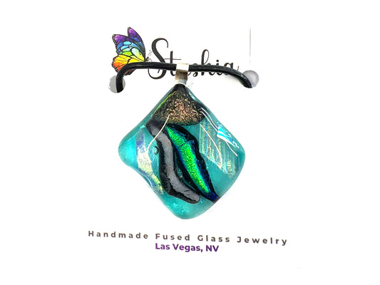 Medium Fused Dichroic Glass Pendant-Teal Multicolor MP-102