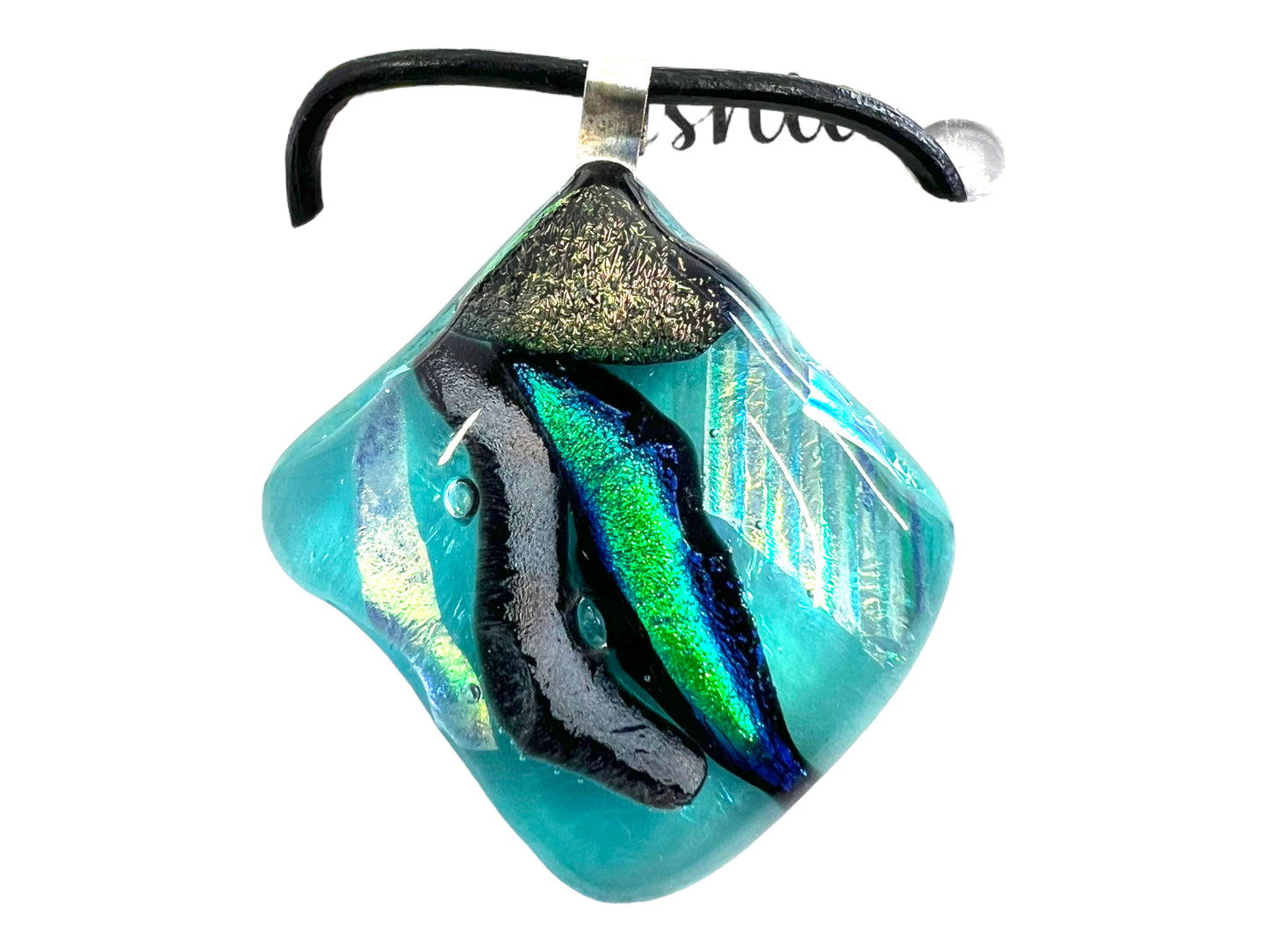 Medium Fused Dichroic Glass Pendant-Teal Multicolor MP-102