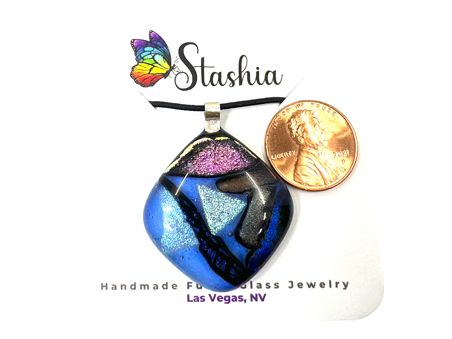 Medium Fused Dichroic Glass Pendant Blue Multicolor MP-112