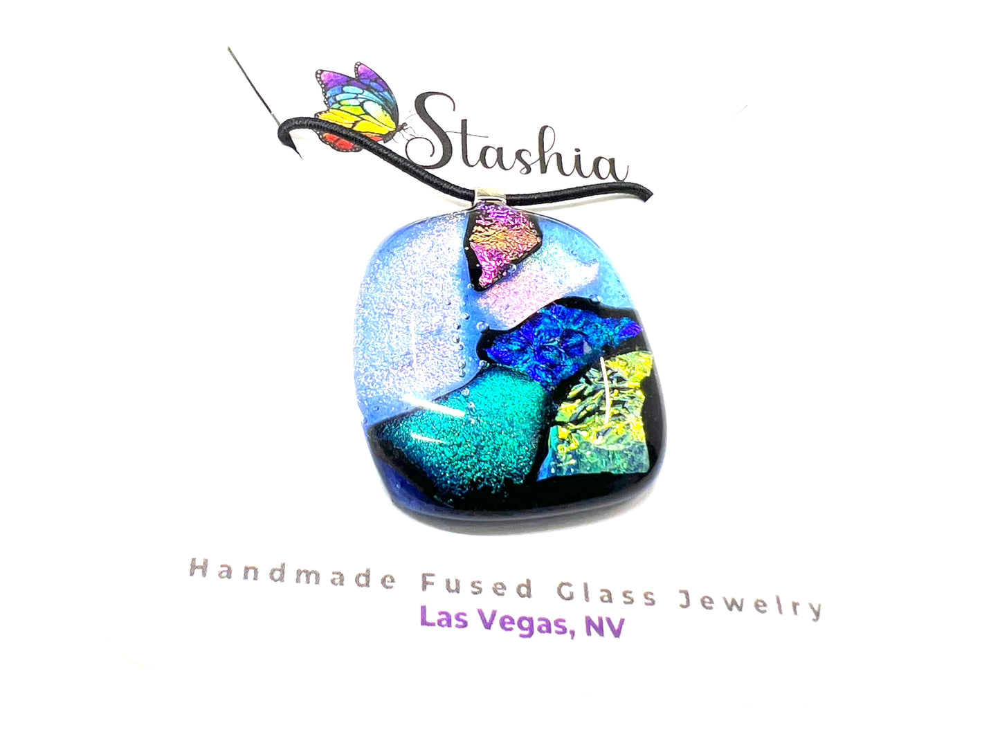 Medium Fused Dichroic Glass Pendant Violet Green Pink Multicolor MP-115