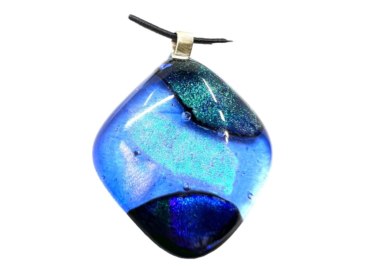 Medium Fused Dichroic Glass Pendant Periwinkle Blues and Greens Multicolor MP-121