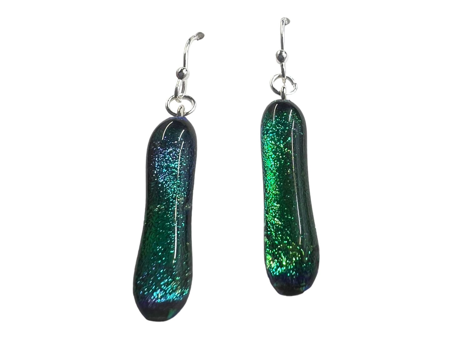 Dichroic Glass Earrings Green Sparkle E-105D