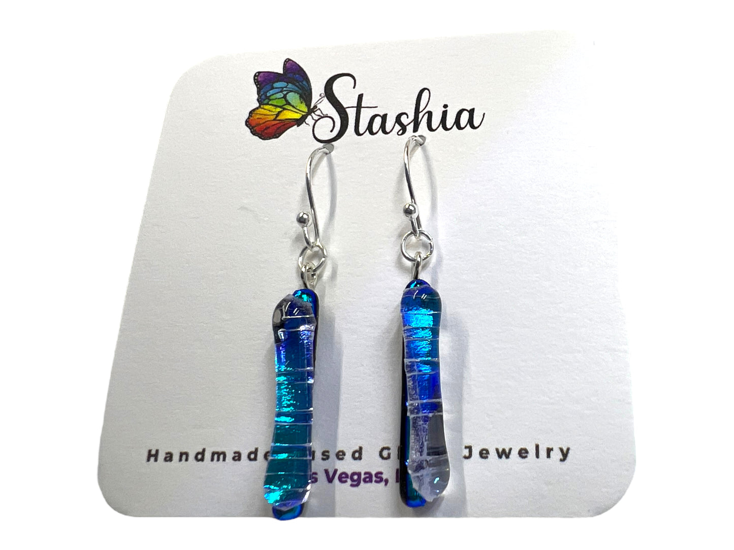 Dichroic Glass Earrings Blue and clear E-106D