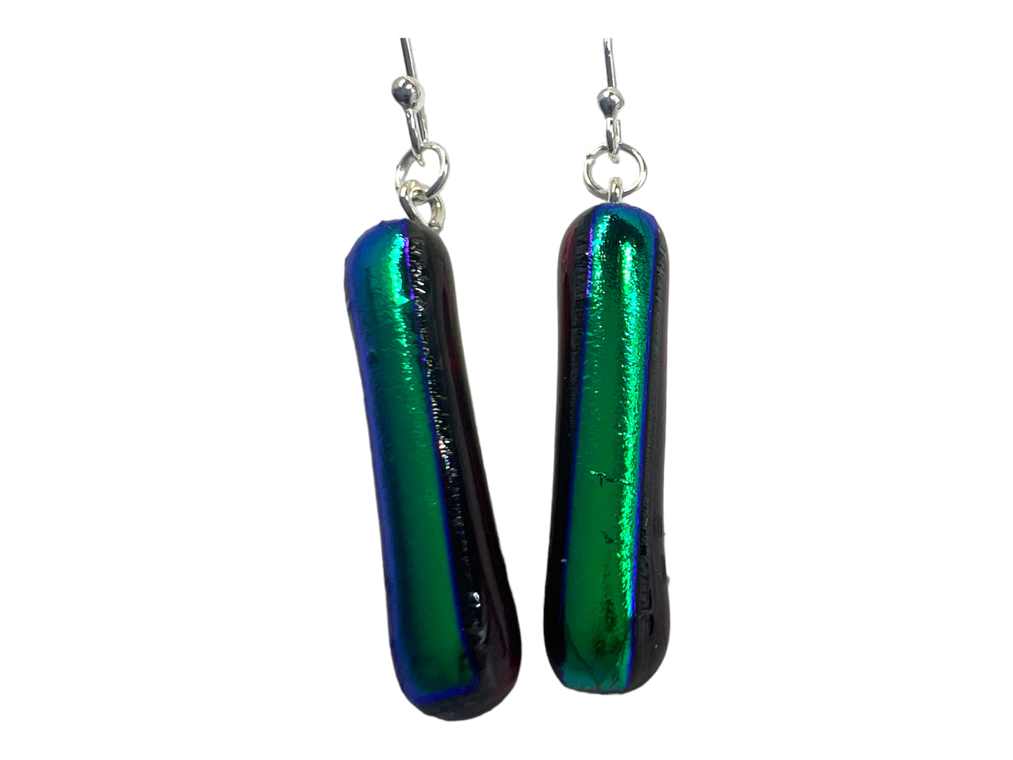 Dichroic Glass Dangle Earrings Red and Green E-108D