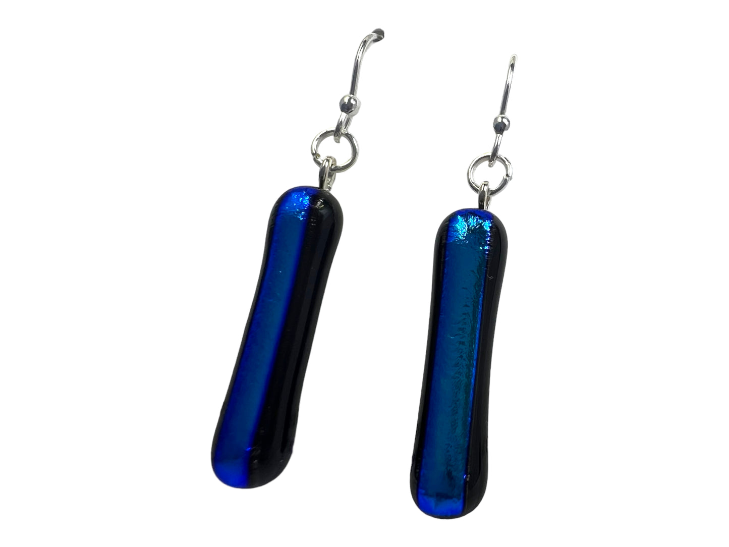 Dichroic Glass Dangle Earrings Blue Black-110D