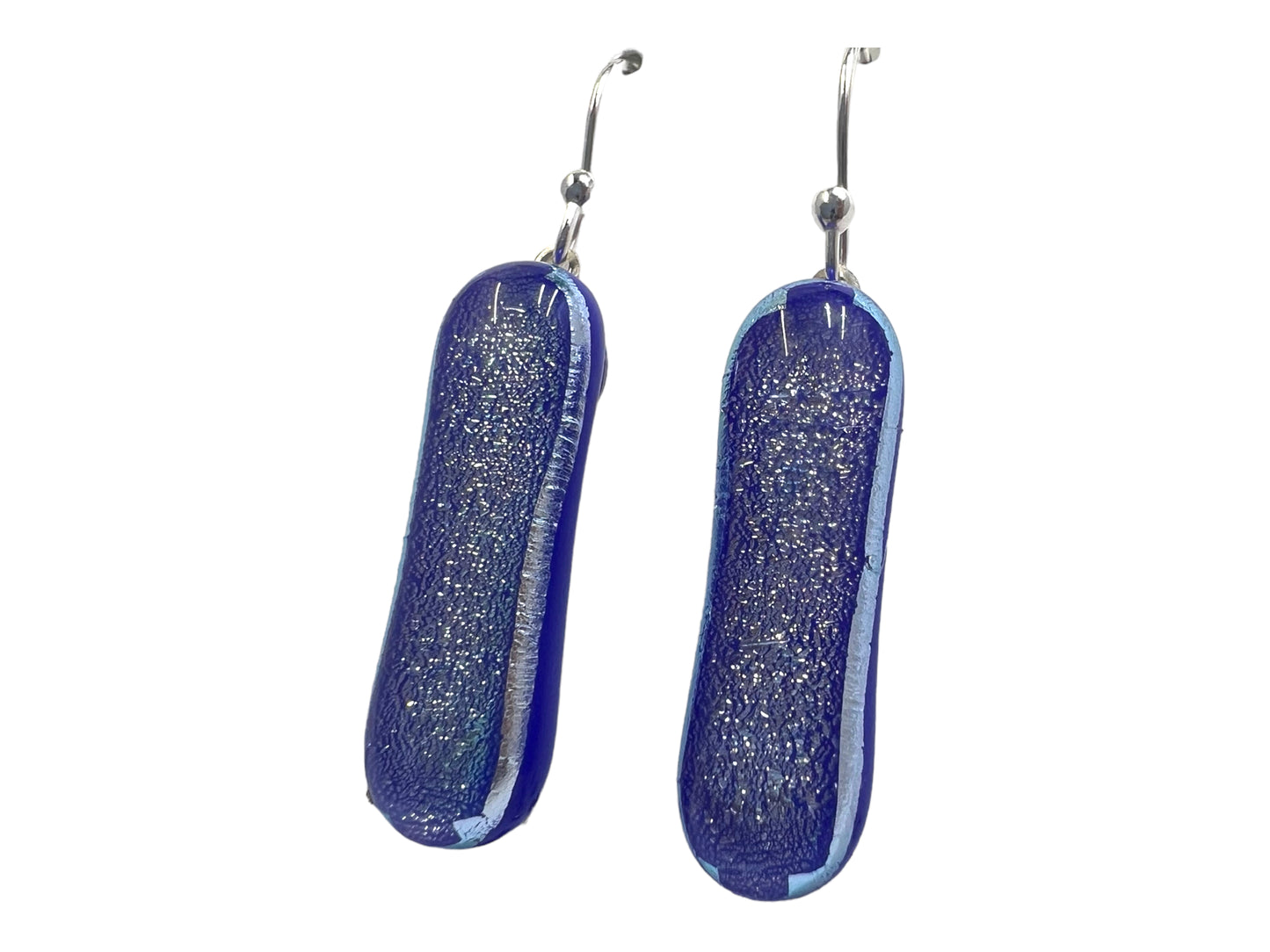 Dichroic Glass Dangle Earrings Blue Silver/Purple E-111D