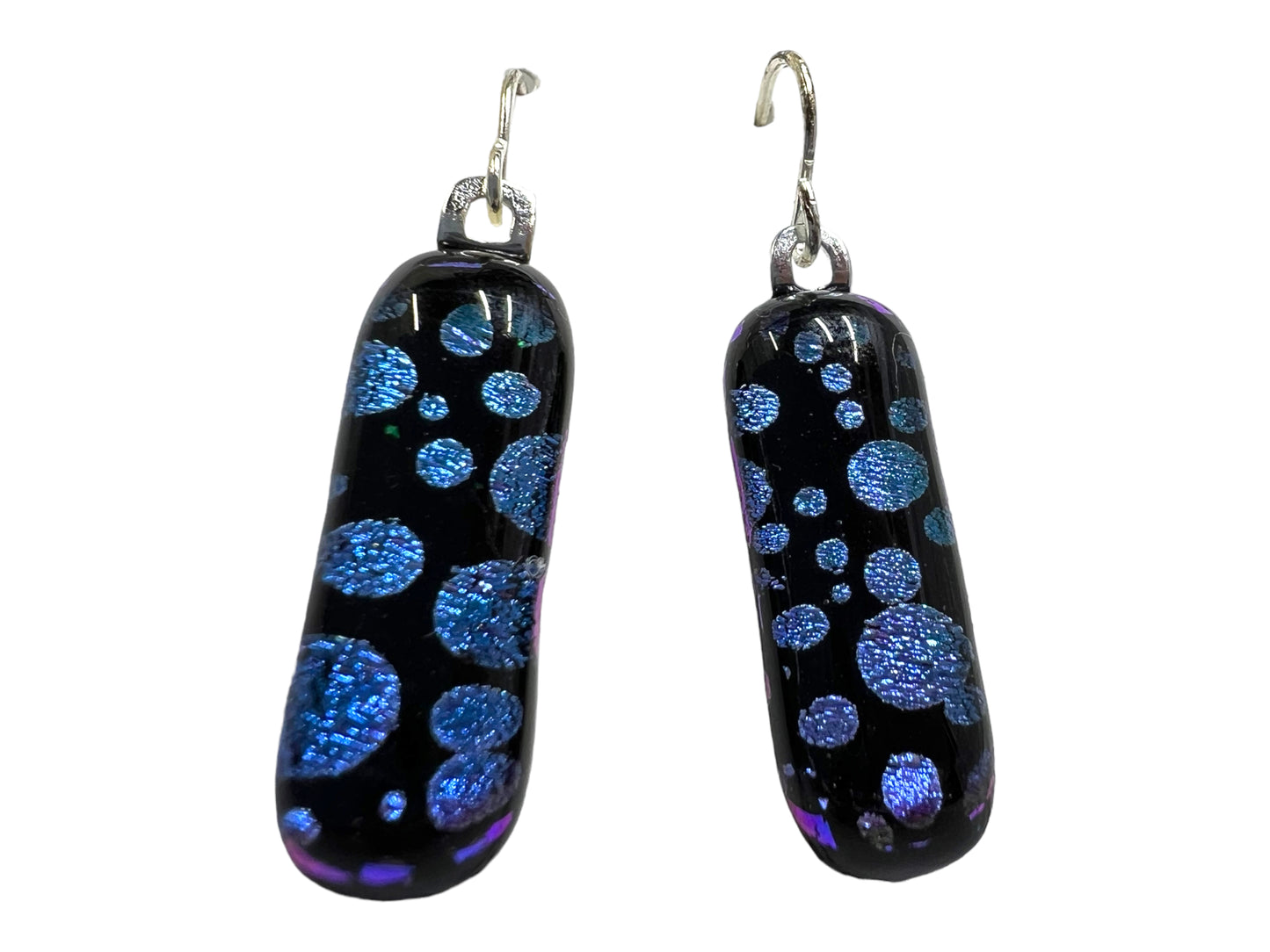 Dichroic Glass Dangle Earrings Blue Purple Bubbles E-114D